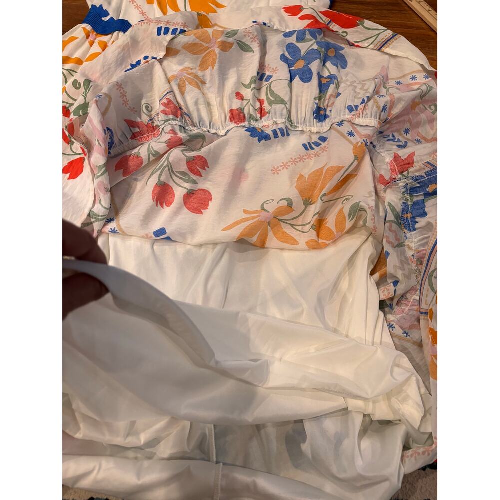 Blu Pepper women’s large white maxi sun dress with floral print blue trim NWT - Picture 7 of 11